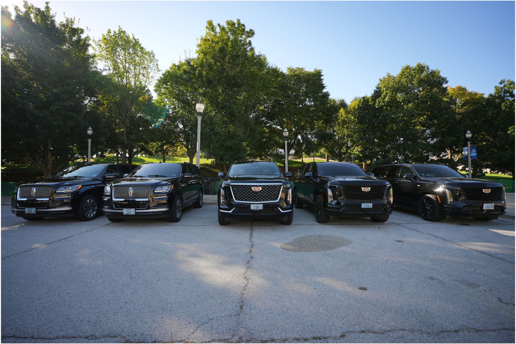 The Vellaro Limousines black SUV fleet lined up in Chicago